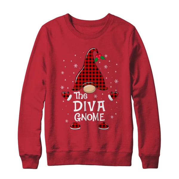 Diva Gnome Buffalo Plaid Matching Christmas Pajama Gift Crewneck Sweatshirt Red 600x 1.jpg