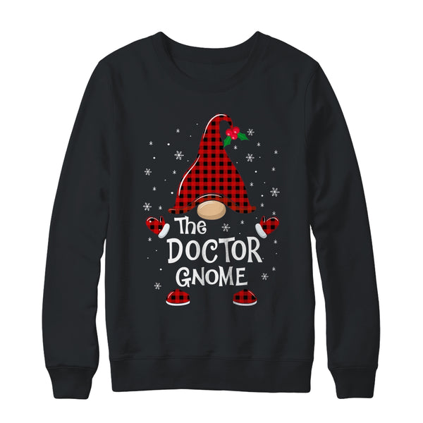Doctor Gnome Buffalo Plaid Matching Christmas Pajama Gift Crewneck Sweatshirt Black 600x 1.jpg