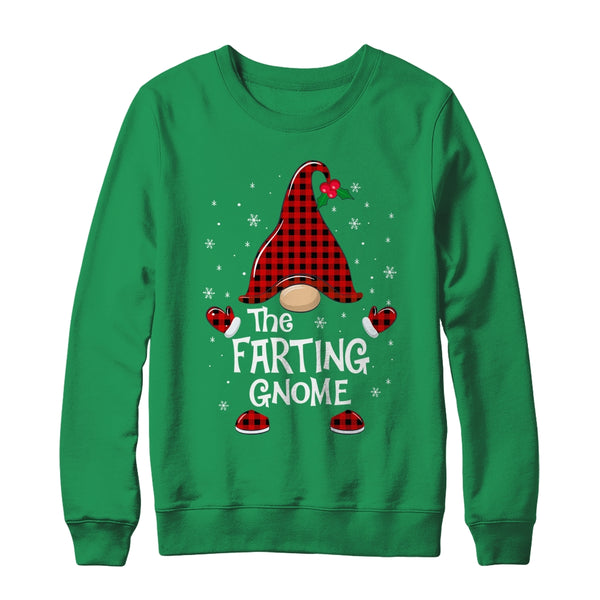 Farting Gnome Buffalo Plaid Matching Christmas Pajama Gift Crewneck Sweatshirt Irish Green 600x.jpg