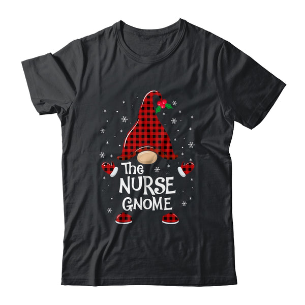 Nurse Gnome Buffalo Plaid Matching Christmas Pajama Gift Classic T Shirt Black 600x.jpg