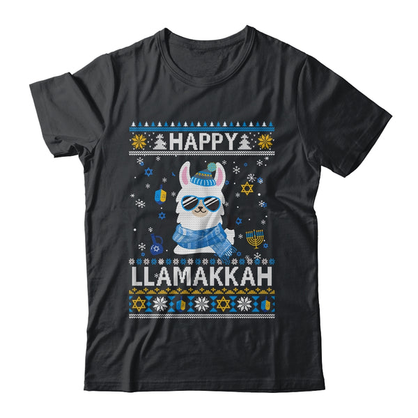 Happy Llamakkah Llama Ugly Hanukkah Ugly Sweater Classic T Shirt Black 600x 1.jpg