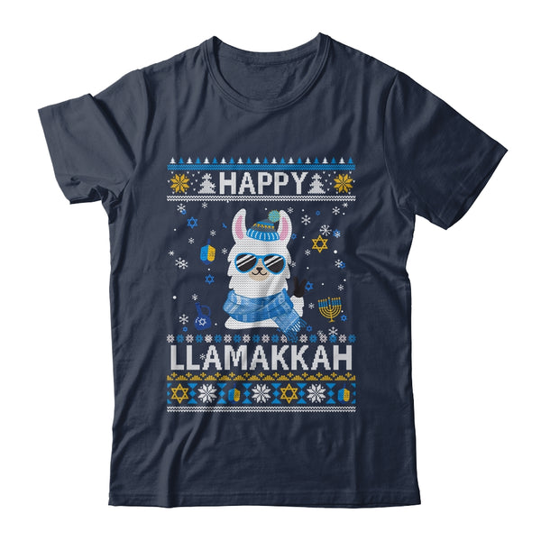 Happy Llamakkah Llama Ugly Hanukkah Ugly Sweater Classic T Shirt Navy 600x 1.jpg