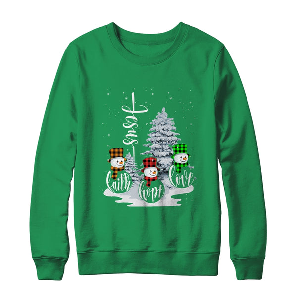 Jesus Faith Hope Love Snowman Funny Xmas For Christian Crewneck Sweatshirt Irish Green 600x.jpg