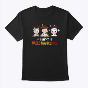 Happy HalloThanksMas Cow Shirt Happy Halloween Thanksgiving Christmas 1.jpg
