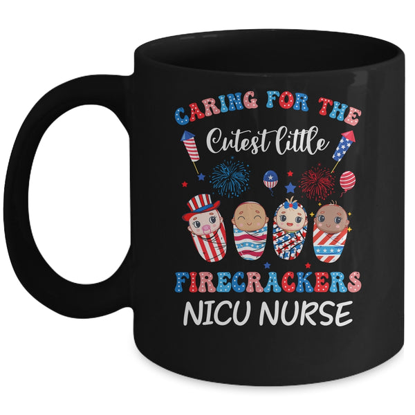 Caring For The Cutest Firecrackers NICU Nurse 4th Of July Mug 11oz Mug Black front 600x.jpg