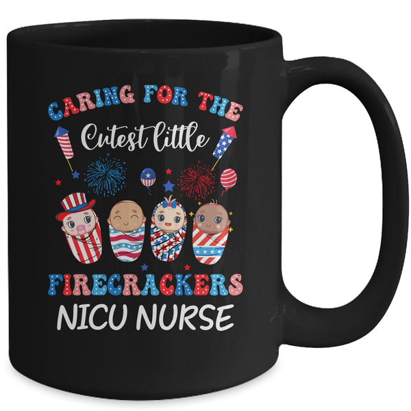 Caring For The Cutest Firecrackers NICU Nurse 4th Of July Mug 15oz Mug Black back 600x.jpg