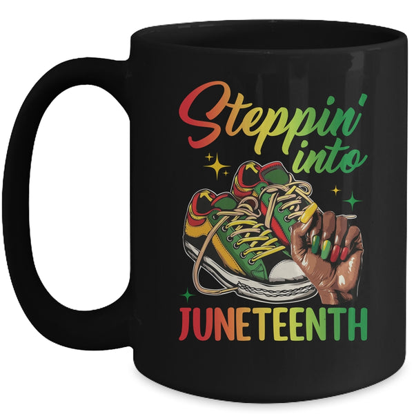 Stepping Into Juneteenth Afro Woman Black Girls Sneakers Mug 15oz Mug Black front 600x.jpg