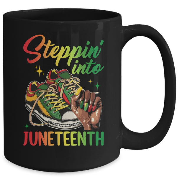 Stepping Into Juneteenth Afro Woman Black Girls Sneakers Mug 15oz Mug Black back 600x.jpg