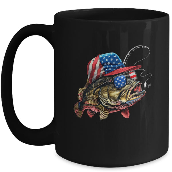 Bass Fish USA Flag Fishing 4th Of July Patriotic Fishing Mug 15oz Mug Black front 600x.jpg