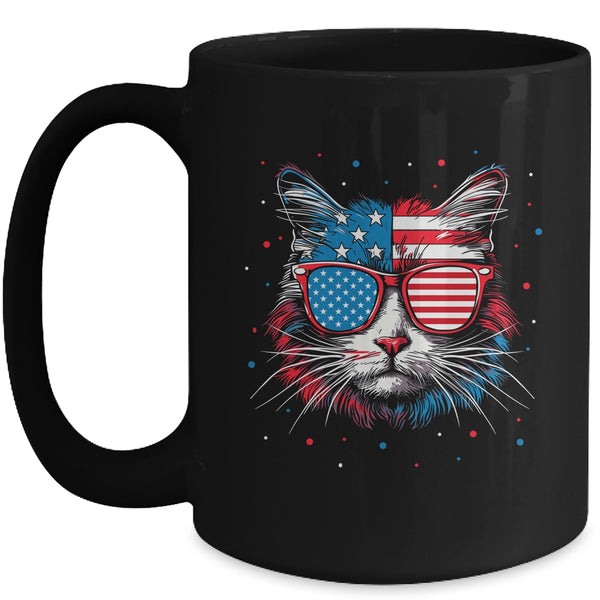 American Cat Sunglasses USA Flag 4th Of July Cat Graphic Mug 15oz Mug Black front 600x.jpg