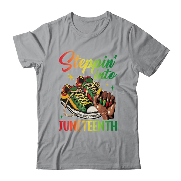 Stepping Into Juneteenth Afro Woman Black Girls Sneakers Classic T Shirt Sport Grey 600x.jpg