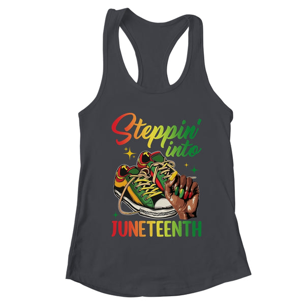 Stepping Into Juneteenth Afro Woman Black Girls Sneakers Women s Ideal Racerback Tank Black 600x.jpg