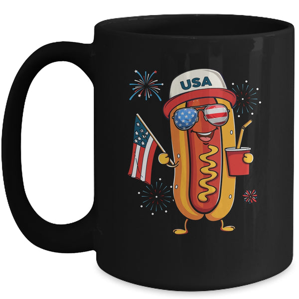 4th Of July Hotdog Funny Fourth Of July Patriotic USA Flag Mug 15oz Mug Black front 600x.jpg