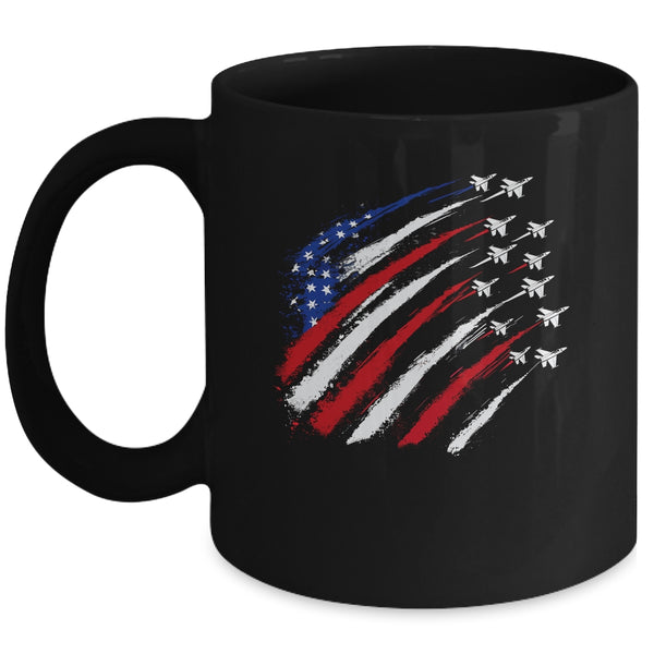 Patriotic Red Blue USA Flag Fighter Jets 4th Of July Mug 11oz Mug Black front 600x.jpg