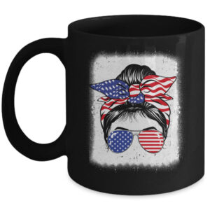 Cute 4th Of July Messy Bun Girl American Flag Patriotic USA Mug 11oz Mug Black front 600x.jpg
