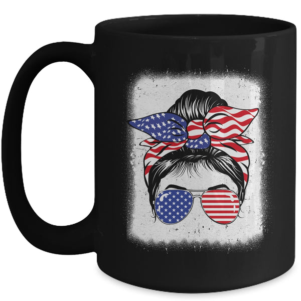 Cute 4th Of July Messy Bun Girl American Flag Patriotic USA Mug 15oz Mug Black front 600x.jpg
