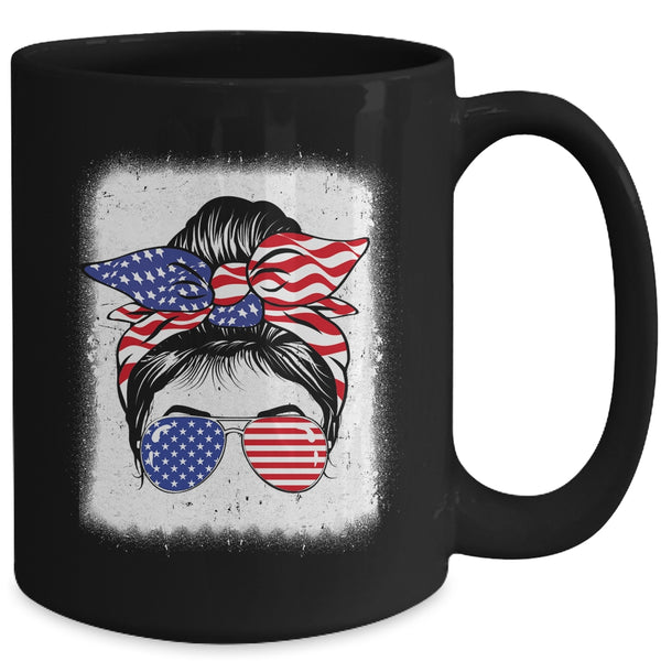 Cute 4th Of July Messy Bun Girl American Flag Patriotic USA Mug 15oz Mug Black back 600x.jpg