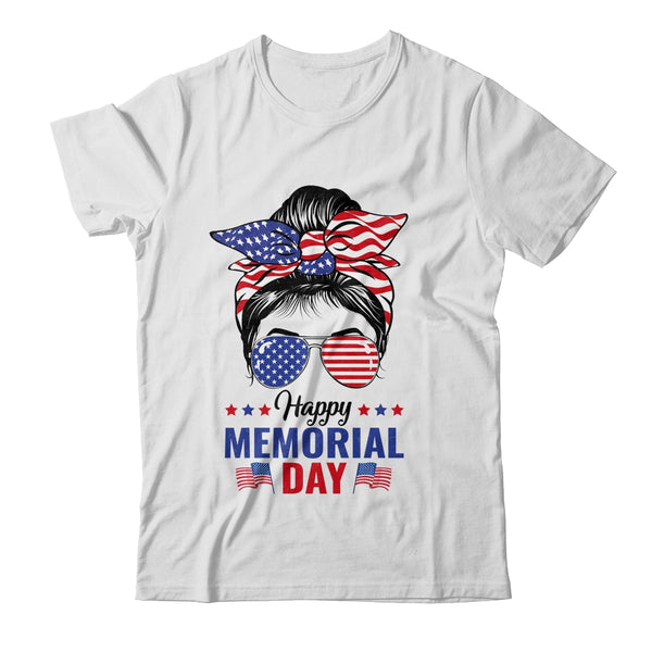 Happy Memorial Day 4th Of July Messy Bun American Flag Classic T Shirt White 600x.jpg