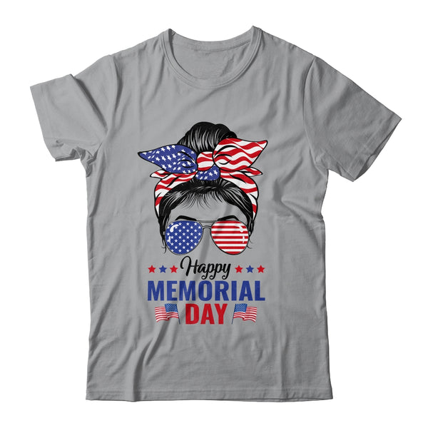 Happy Memorial Day 4th Of July Messy Bun American Flag Classic T Shirt Sport Grey 600x.jpg