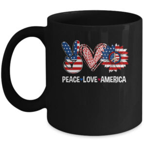 Peace Love America US Flag Fourth Womens 4th Of July Patriot Mug 11oz Mug Black front 600x.jpg