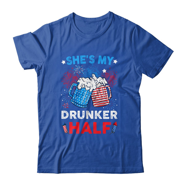 She s My Drunker Half Funny Beer Couple Matching 4th Of July Classic T Shirt Royal 600x.jpg