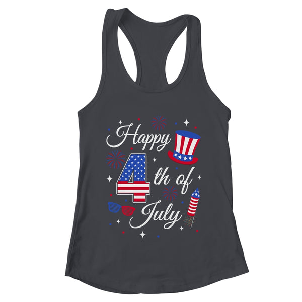 Happy 4th Of July Patriotic American Flag USA Men Women Kids Women s Ideal Racerback Tank Black 600x.jpg