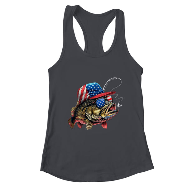 Bass Fish USA Flag Fishing 4th Of July Patriotic Fishing Women s Ideal Racerback Tank Black 600x 1.jpg