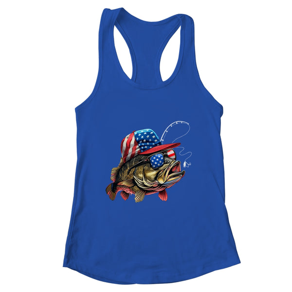 Bass Fish USA Flag Fishing 4th Of July Patriotic Fishing Women s Ideal Racerback Tank Royal 600x 1.jpg