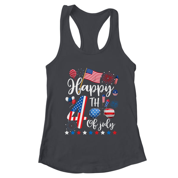 Happy Fourth Of July Patriotic US American Flag 4th Of July Women s Ideal Racerback Tank Black 600x.jpg