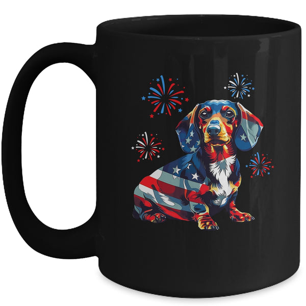 Dachshund Dog 4th Of July American Flag For Men Women Girls Mug 15oz Mug Black front 600x 1.jpg