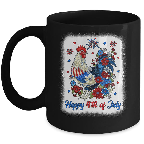 Happy 4th Of July Floral Chicken Flowers Patriotic Usa Flag Mug 11oz Mug Black front 600x.jpg