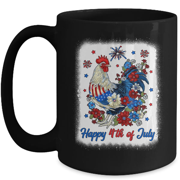 Happy 4th Of July Floral Chicken Flowers Patriotic Usa Flag Mug 15oz Mug Black front 600x.jpg