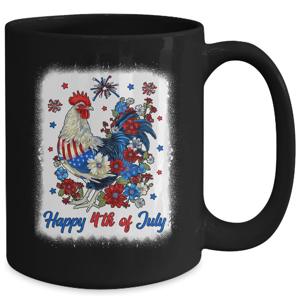 Happy 4th Of July Floral Chicken Flowers Patriotic Usa Flag Mug 15oz Mug Black back 600x.jpg