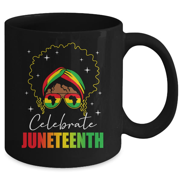 Juneteenth Outfit African Women Messy Bun Eye Glasses Mug 11oz Mug Black back 600x.jpg