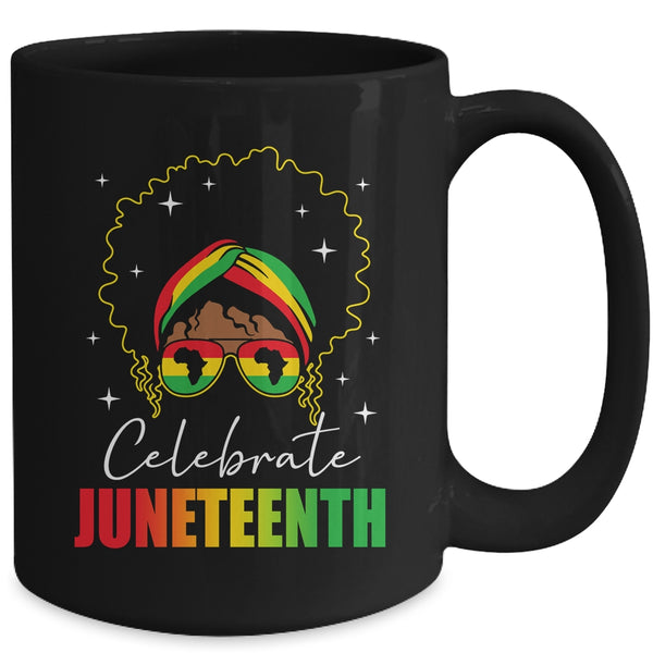 Juneteenth Outfit African Women Messy Bun Eye Glasses Mug 15oz Mug Black back 600x.jpg