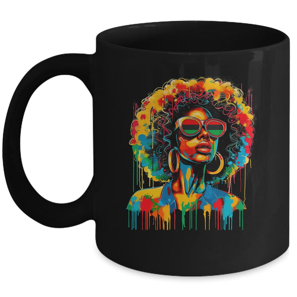Juneteenth Black Womens Queen Afro African Melanin Dripping Mug 11oz Mug Black front 600x.jpg