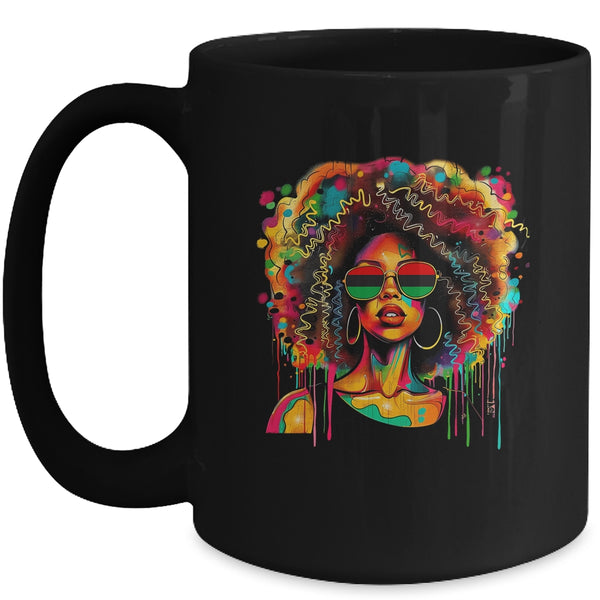 Black Queen Afro Women Girl Melanin Dripping Juneteenth Mug 15oz Mug Black front 600x.jpg