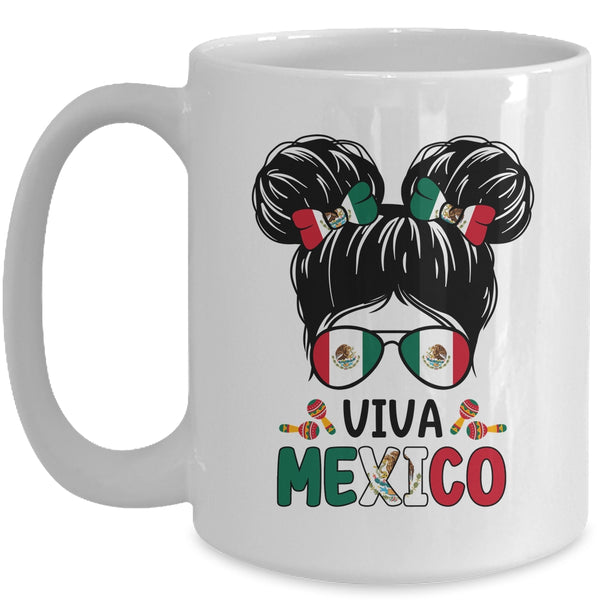 Mexican Independence Funny Viva Mexico Messy Bun Hair Kids Mug 15oz Mug White front 600x.jpg
