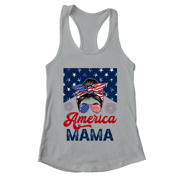 USA American Mama Proud Mom Messy Bun Patriotic 4th Of July Women s Ideal Racerback Tank Heather Grey 600x 1.jpg