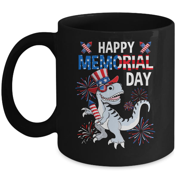 Happy Memorial Day 4th Of July Dinosaur US American Flag Mug 11oz Mug Black front 600x.jpg