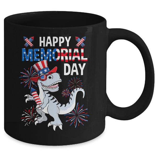 Happy Memorial Day 4th Of July Dinosaur US American Flag Mug 11oz Mug Black back 600x.jpg