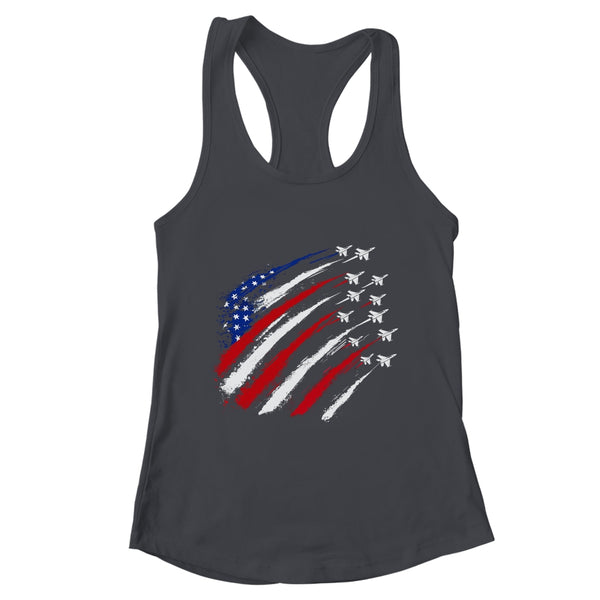 Patriotic Red Blue USA Flag Fighter Jets 4th Of July Women s Ideal Racerback Tank Black 600x 1.jpg