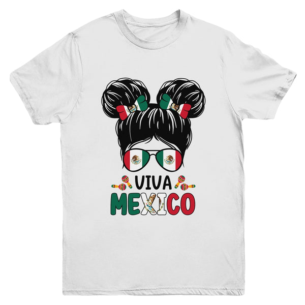 Mexican Independence Funny Viva Mexico Messy Bun Hair Kids Youth Youth T Shirt White 600x 1.jpg
