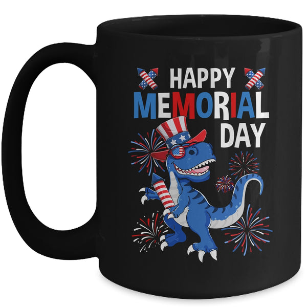 Happy Memorial Day 4th Of July Dinosaur American Flag Hat Mug 15oz Mug Black front 600x.jpg