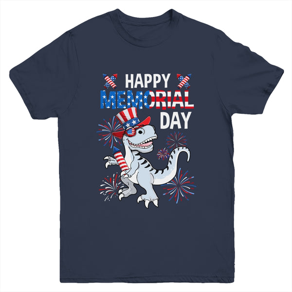 Happy Memorial Day 4th Of July Dinosaur US American Flag Youth Youth T Shirt Navy 600x.jpg