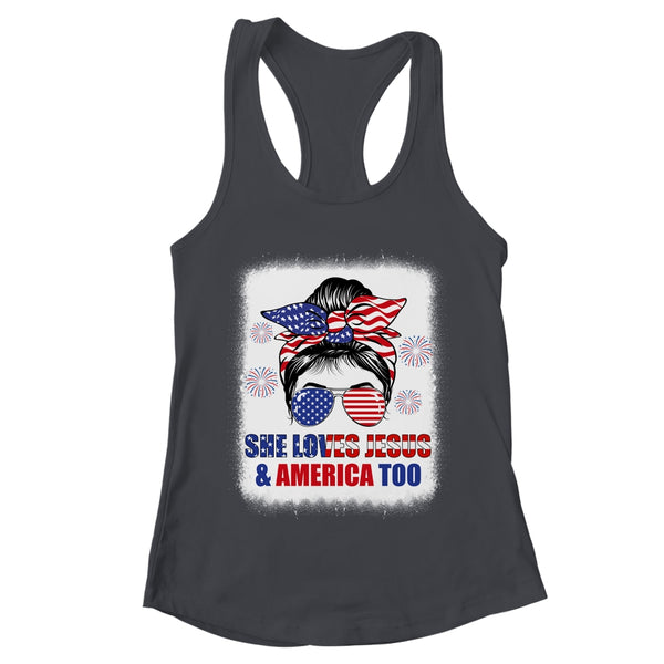 Loves Jesus And America Women 4th Of July Christian Lover Women s Ideal Racerback Tank Black 600x 1.jpg