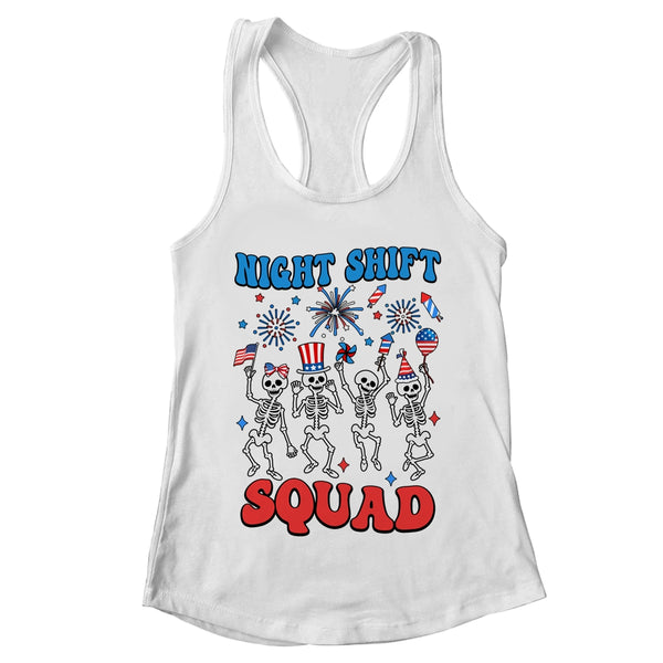 Night Shift Nurse 4th Of July Skeletons Night Shift Squad Women s Ideal Racerback Tank White 600x 1.jpg