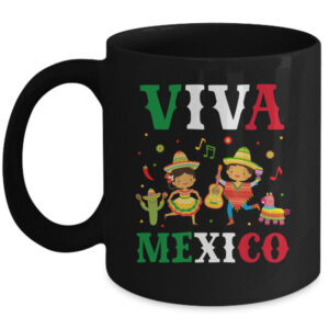 Viva Mexico Boy Girl Maracas Guitar Mexican Independence Kid Mug 11oz Mug Black front 600x.jpg