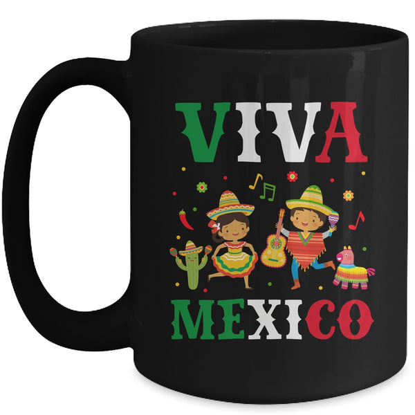 Viva Mexico Boy Girl Maracas Guitar Mexican Independence Kid Mug 15oz Mug Black front 600x.jpg