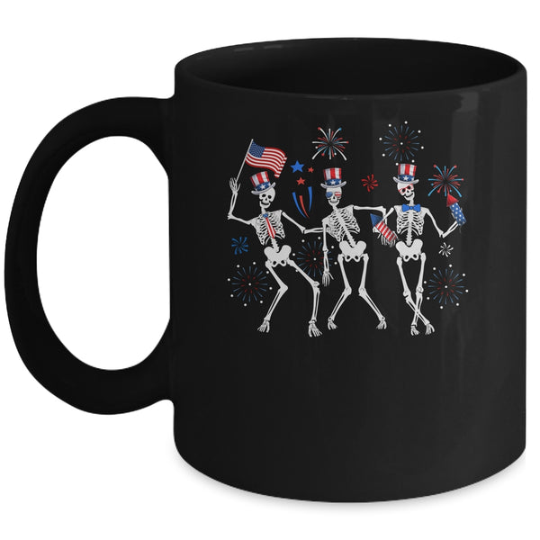 Dancing Skeleton 4th Of July American Flag Skellies Mug 11oz Mug Black front 600x 1.jpg